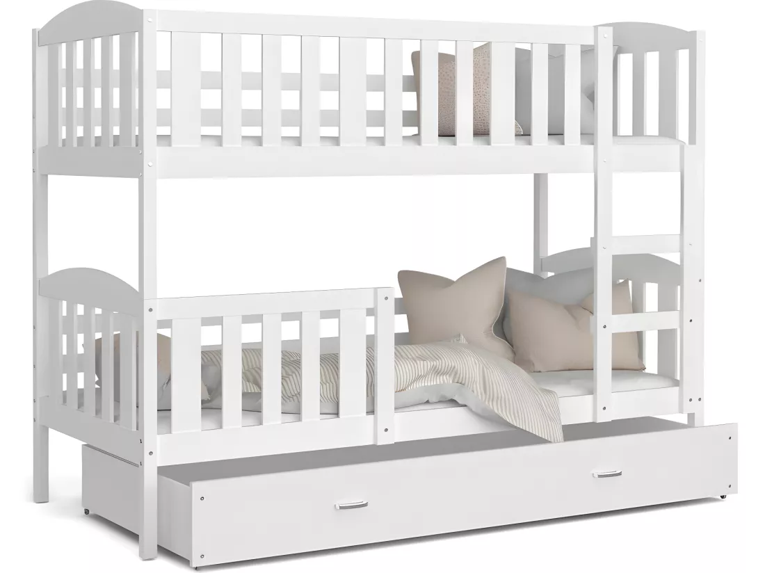 Lit Superposé Cleo 90x190 (Sans Matelas) Blanc - blanc Livré avec le sommiers et tiroir.