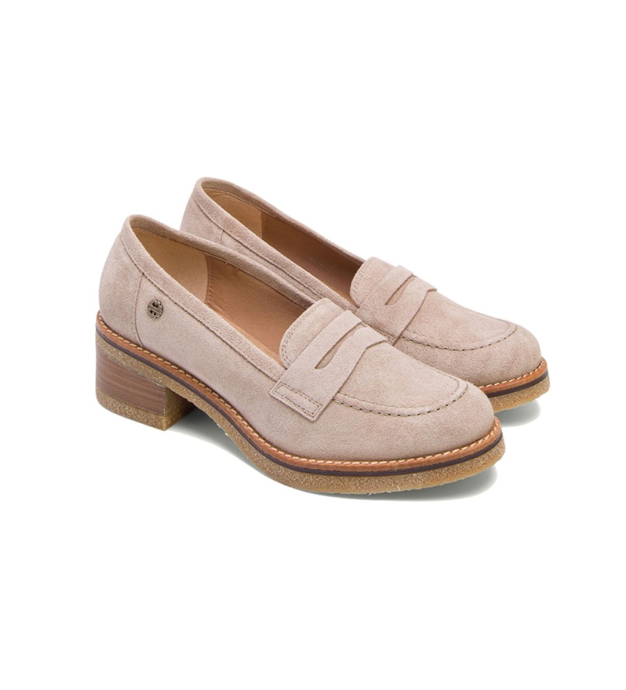 Mocassins Porronet Paris em couro bege - Altura do salto: 5 cm -