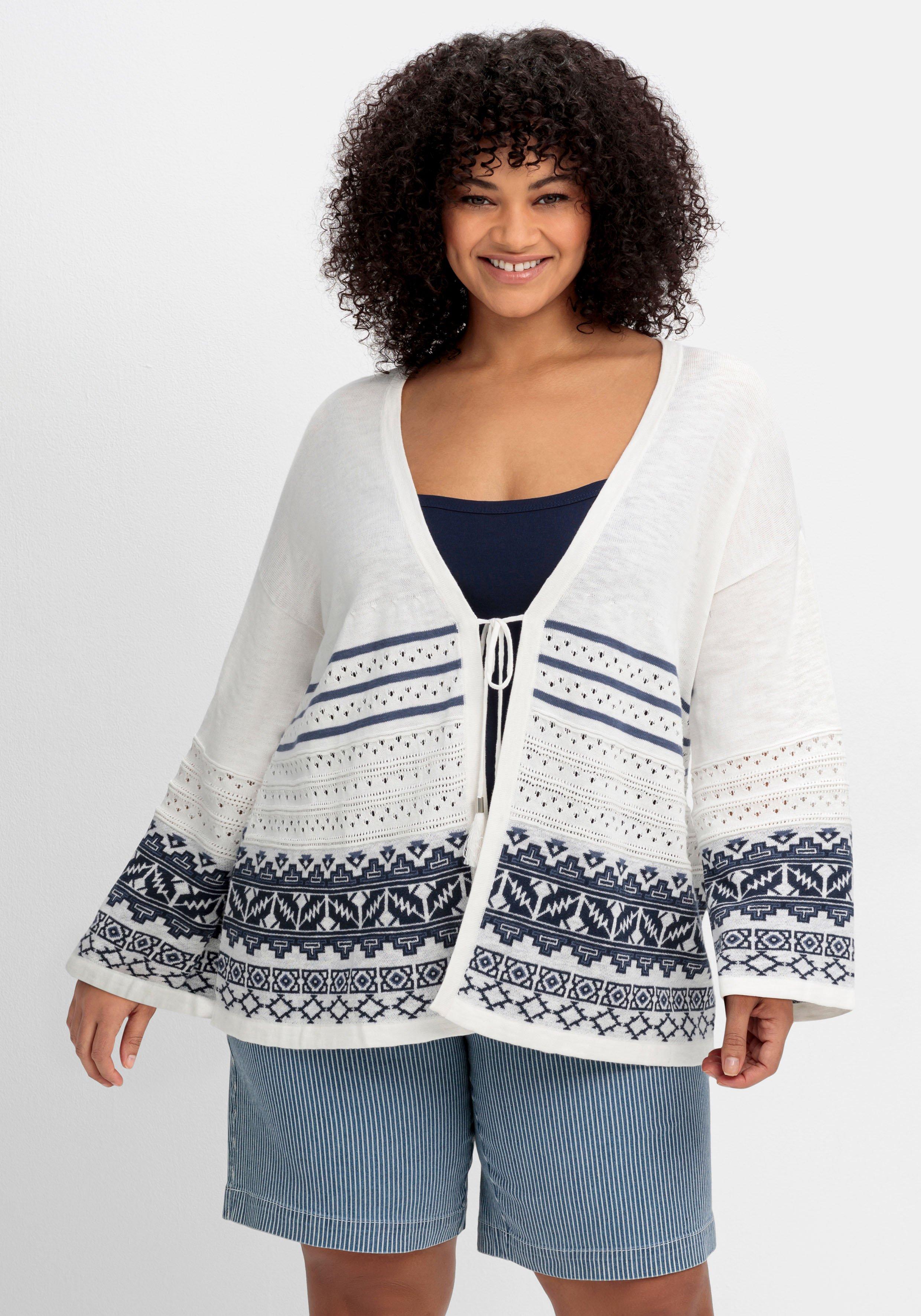 Ajour-Strickjacke mit Bindeband, in A-Linie