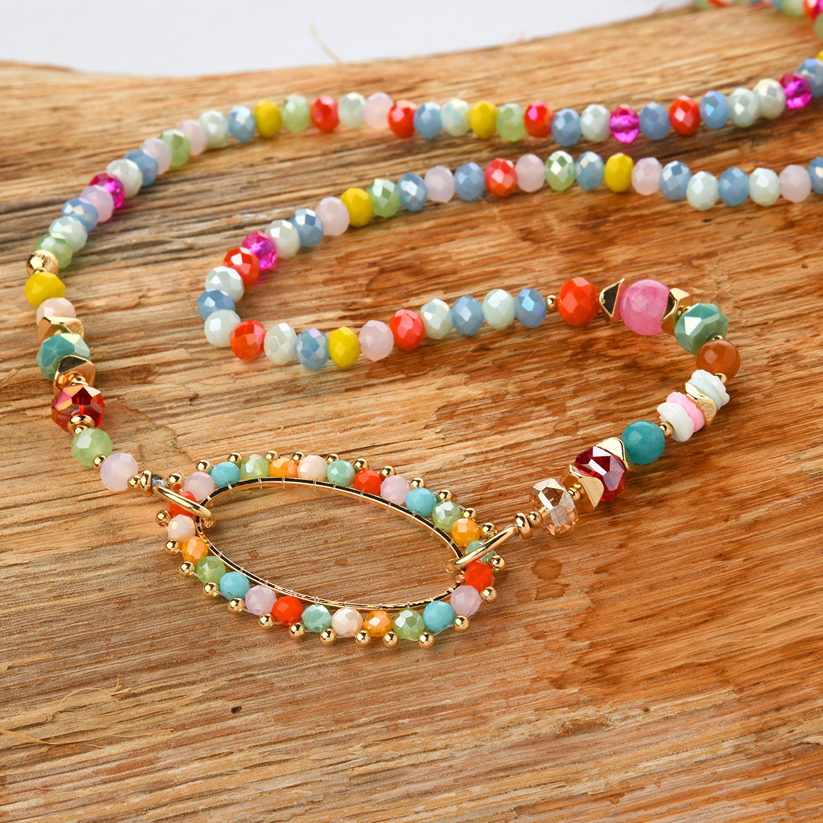 Gina Benotti Damen Kette mit bunten Steinchen gold / bunt