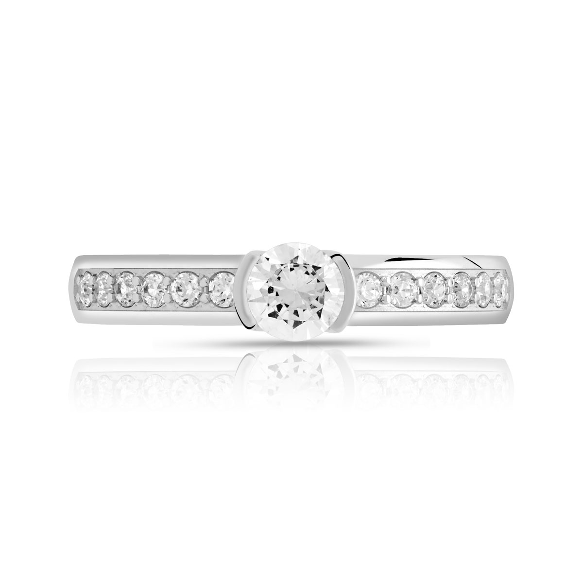 Bague solitaire or 750 blanc diamant 50/100e de carat