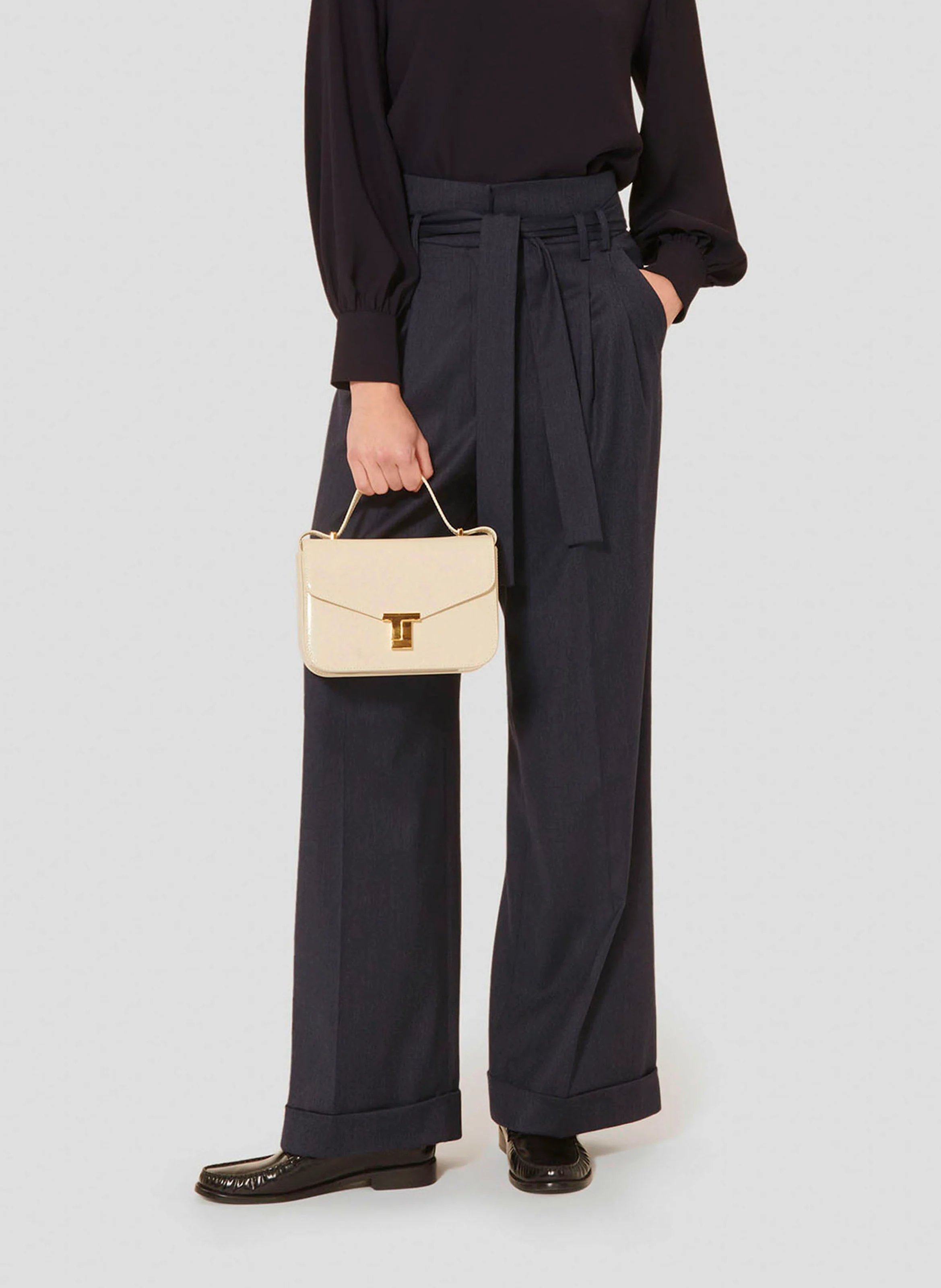 PIA - Pantalon large taille haute en fibres recyclées | Bleu