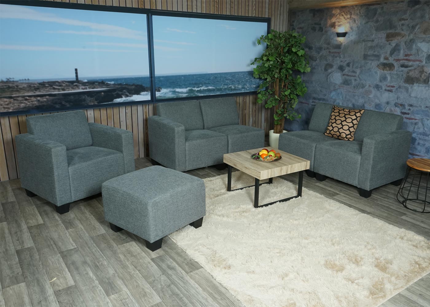 Modular Sofa-System Couch-Garnitur Moncalieri 3-1-1-1, Stoff/Textil ~ grau