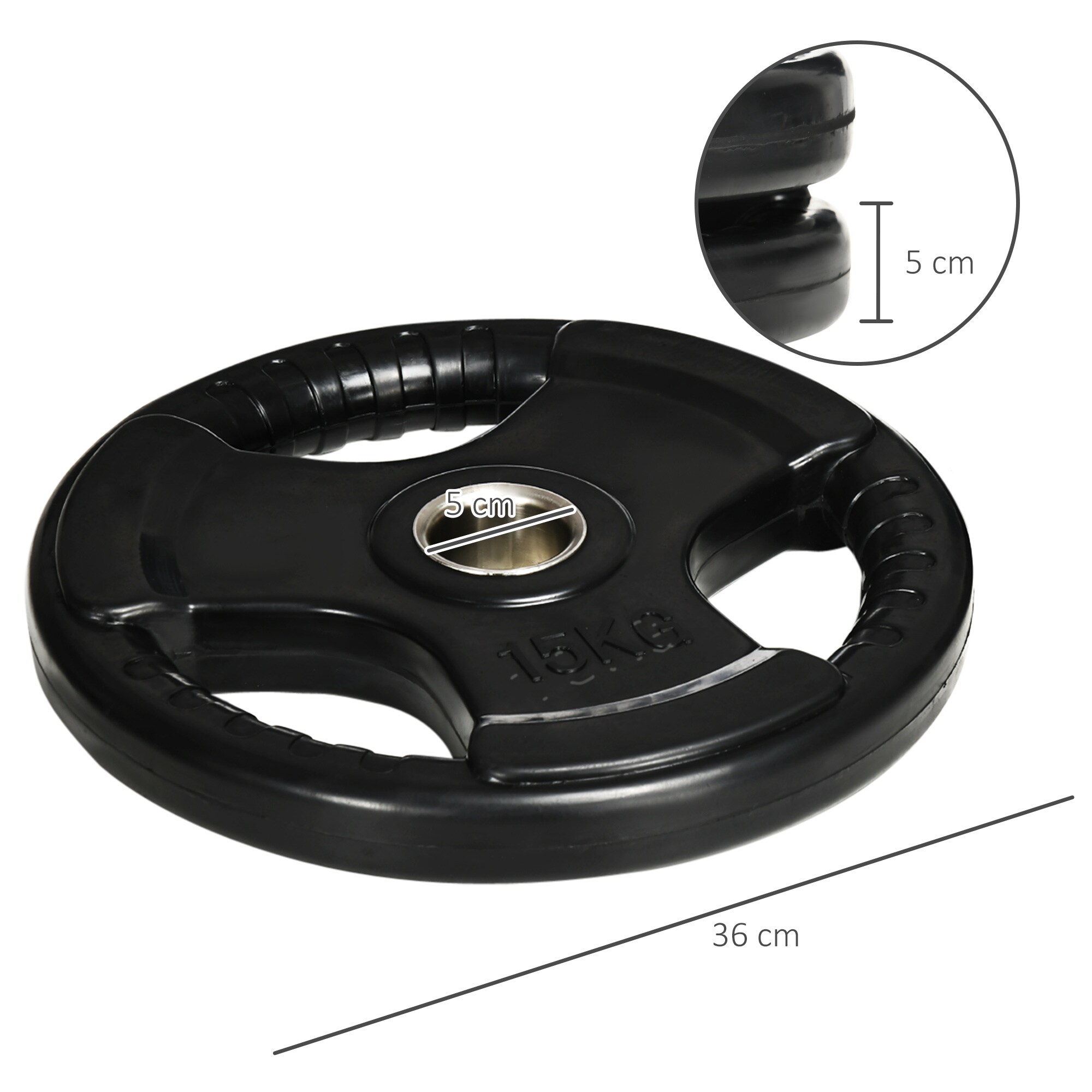 SPORTNOW Hantelscheibe mit 5 cm Bohrung schwarz 36L x 36B x 5H cm