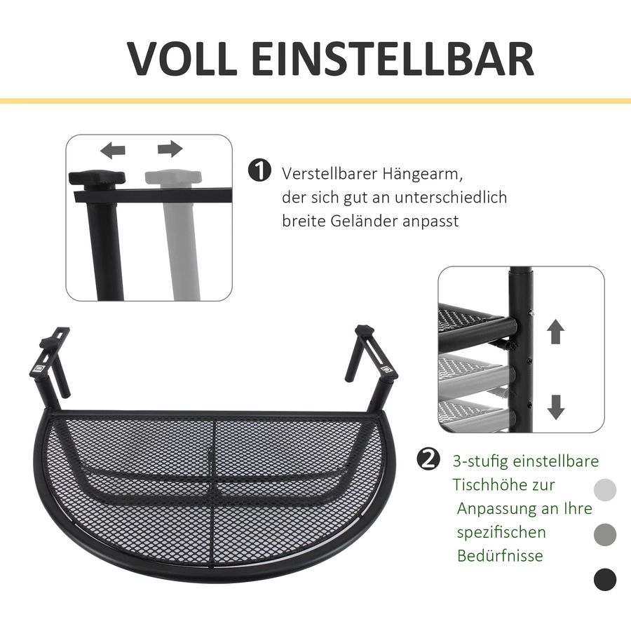 Outsunny Balkonhängetisch höhenverstellbar schwarz