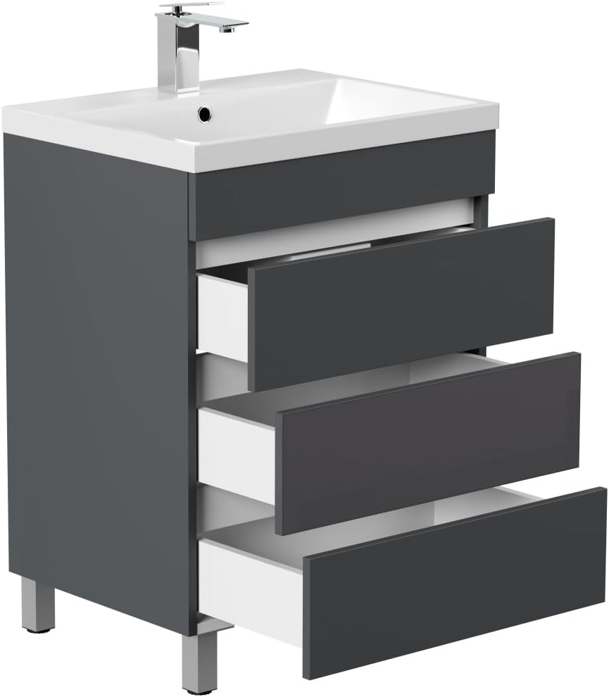 Magnolia Home Stand Badmöbel Via 60 SoftClose mit DREI grifflosen Schubladen
