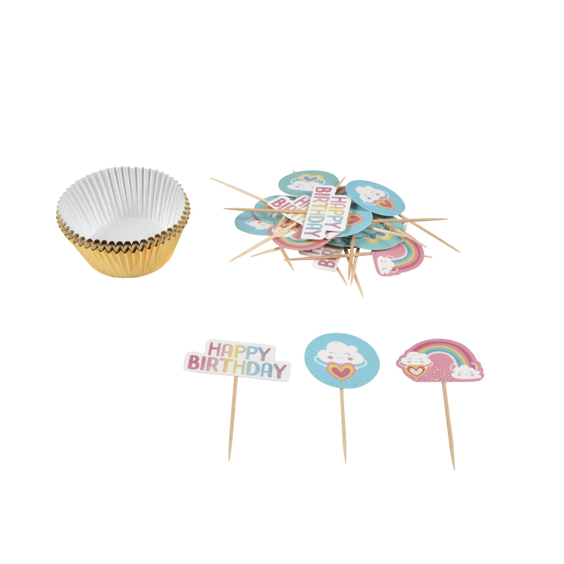 KIT DECORATION CUPCAKES 24 CAISSETTES ET 24 DECOS RAINBOW
