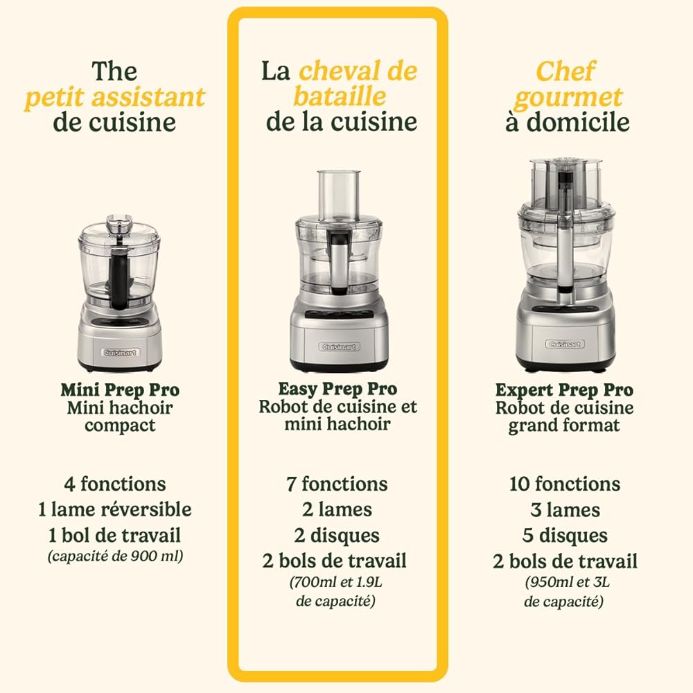 Cuisinart Robot de cuisine Easy Prep Pro avec 7 fonctions de préparation | Multifonctionnel | Grand et petit bols de travail | Lame à hacher et disques à couper en dés | Compatible lave-vaisselle : Cuisine et Maison