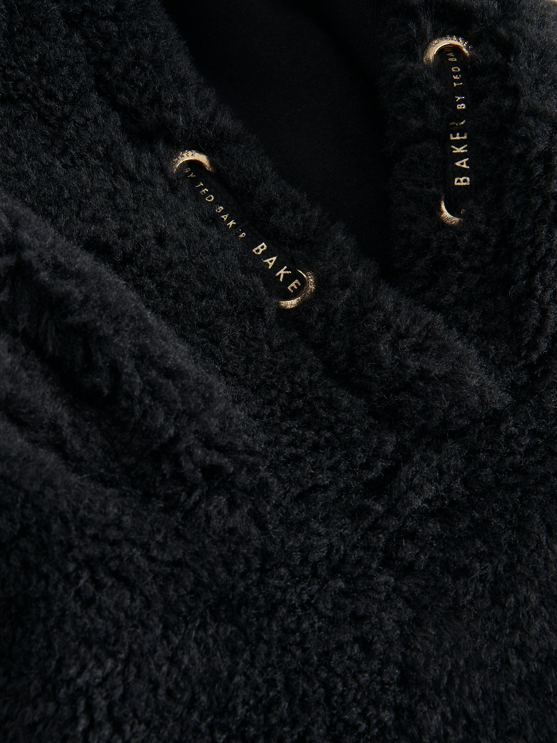Baker by Ted Baker Zwarte Borg Fleece Hoodie met Borduursel op de Rug