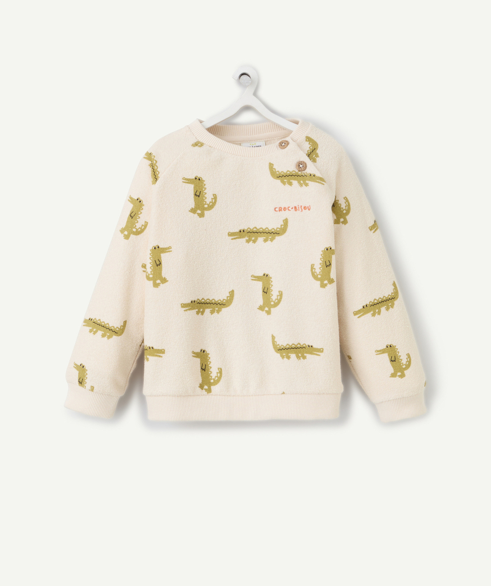 sweat bébé garçon matière éponge en fibres recyclées imprimé crocodiles