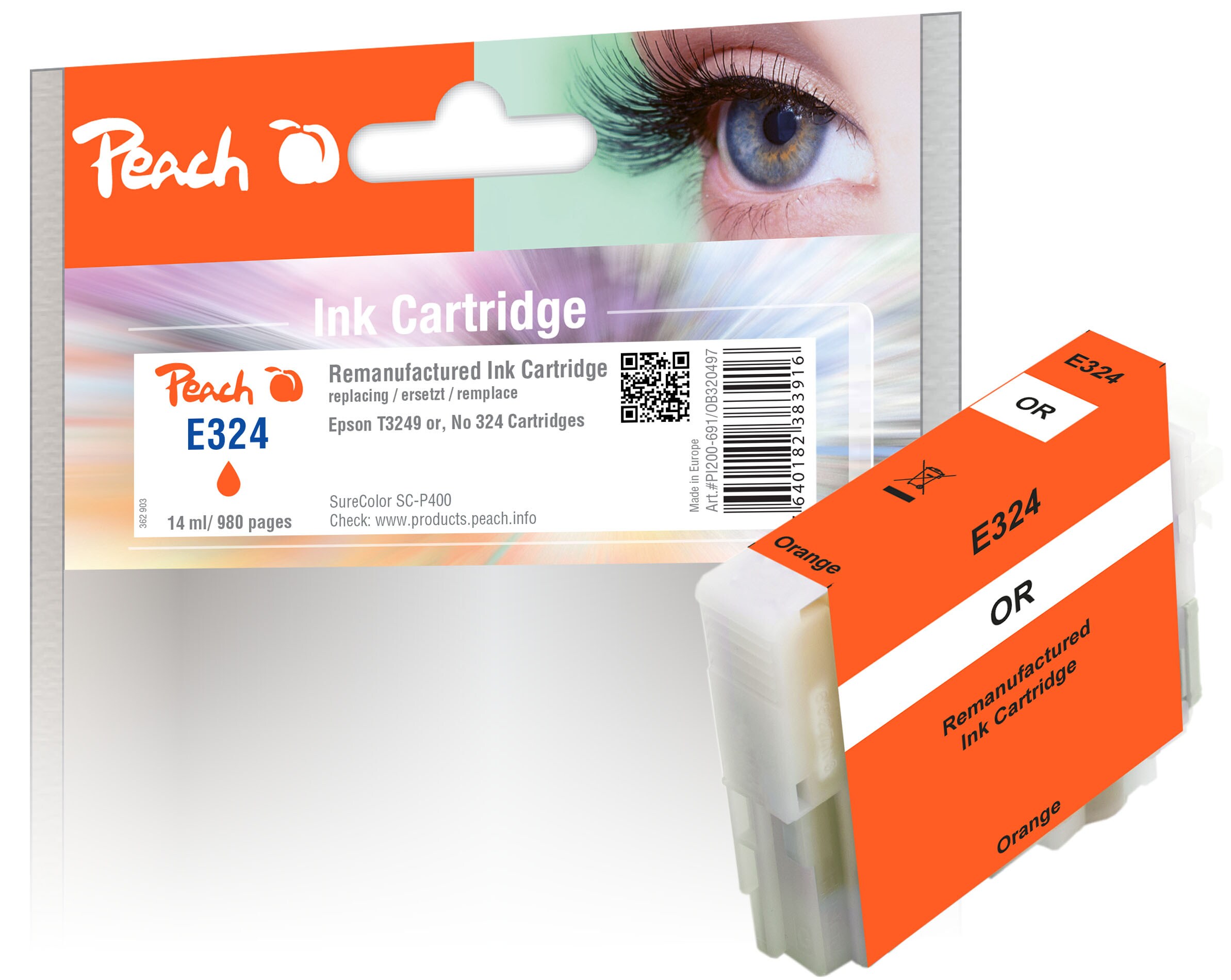 Peach E324Druckerpatrone orange or ersetzt Epson T3249O, C13T32494010 für z.B. Epson SureColor SCP 400 (wiederaufbereitet)