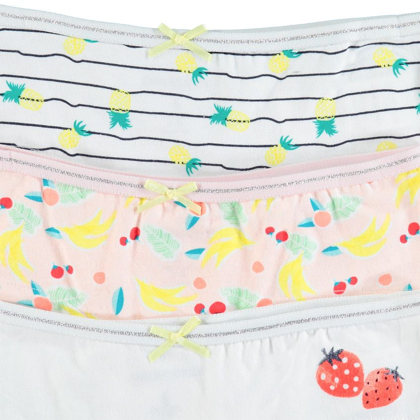 Lot de 3 shorties en coton à fruits printés - Blanc