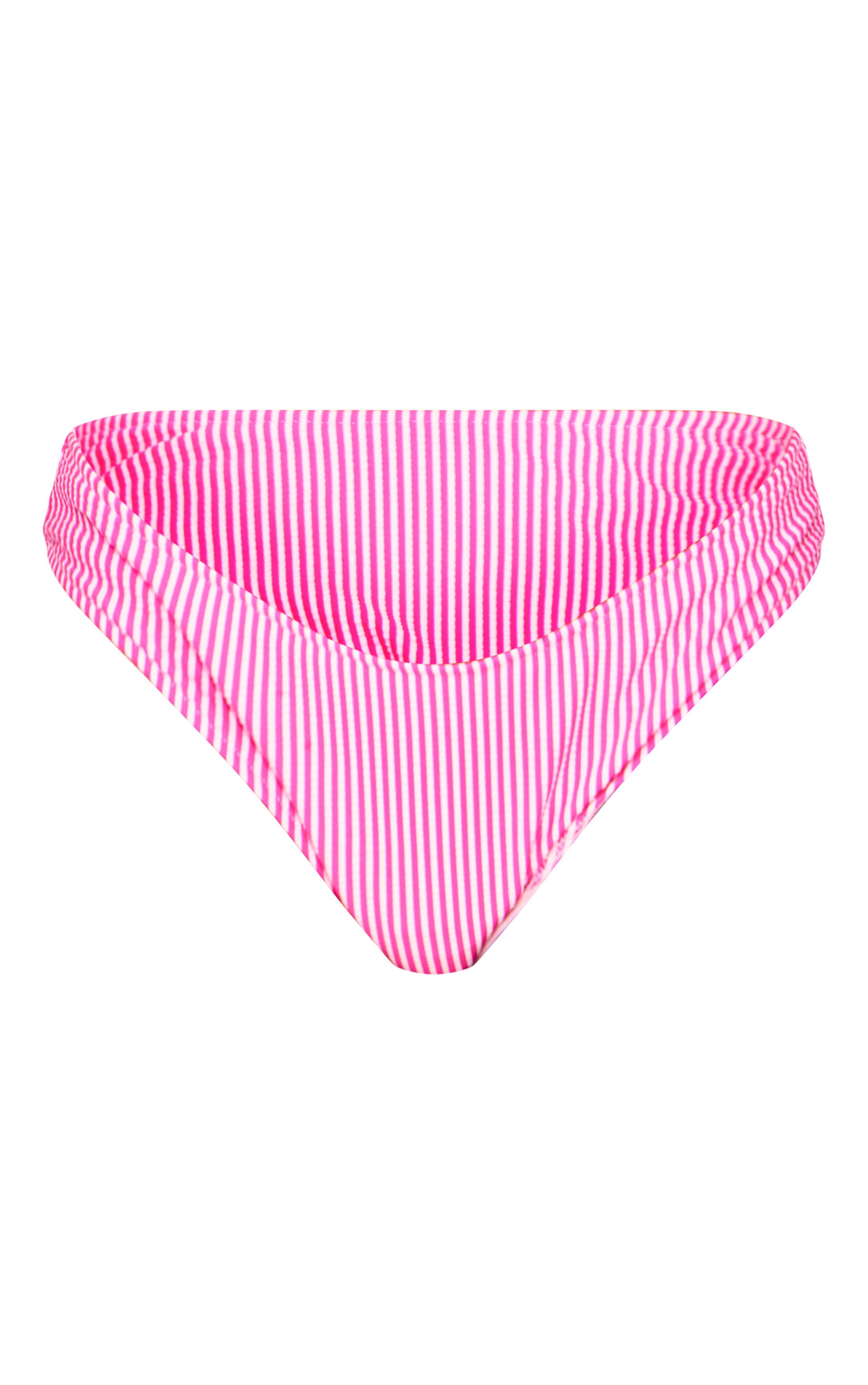 Rose Bas De Bikini Taille Haute À Rayures Texturées