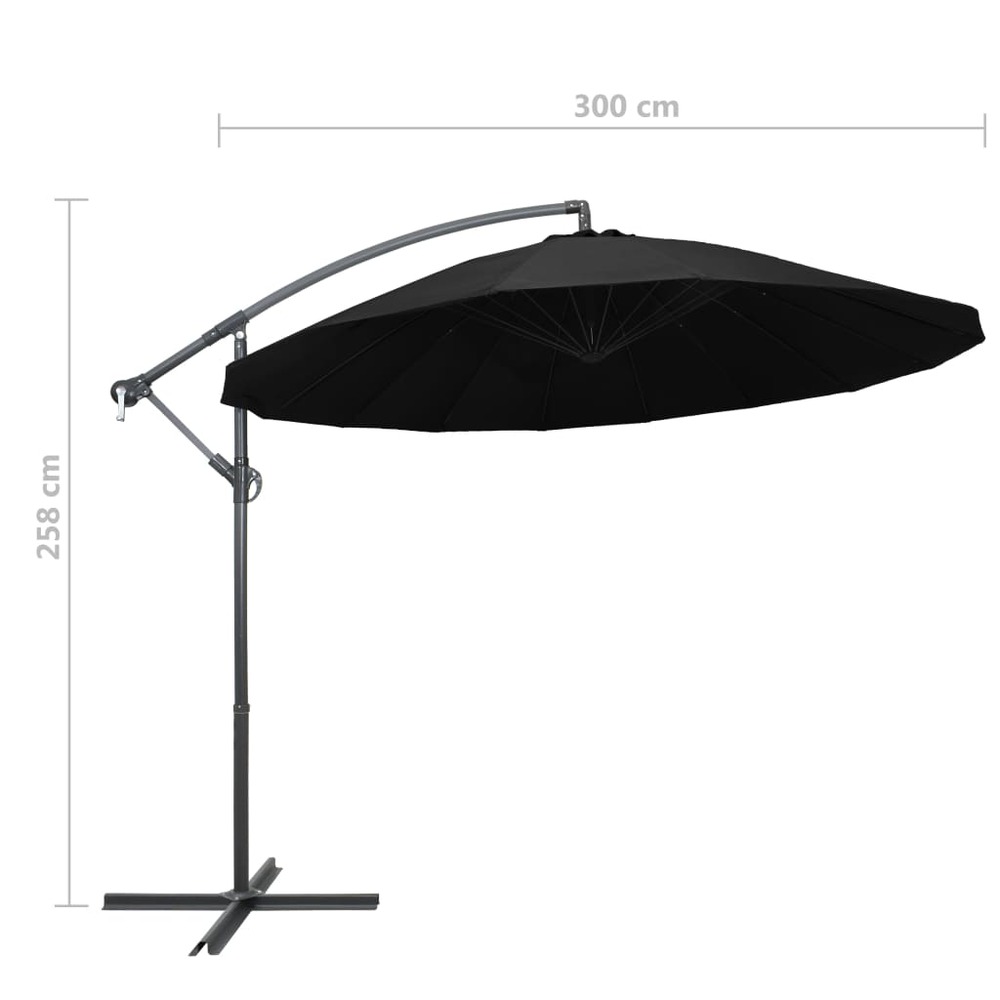 Parasol d'extérieur suspendu 3 m mât en aluminium noir
