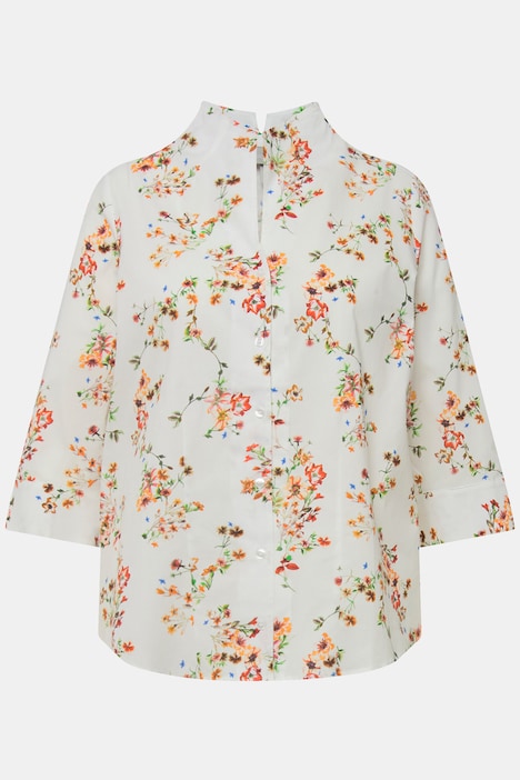 Bluse, Blüten, Kelchkragen, 3/4-Arm