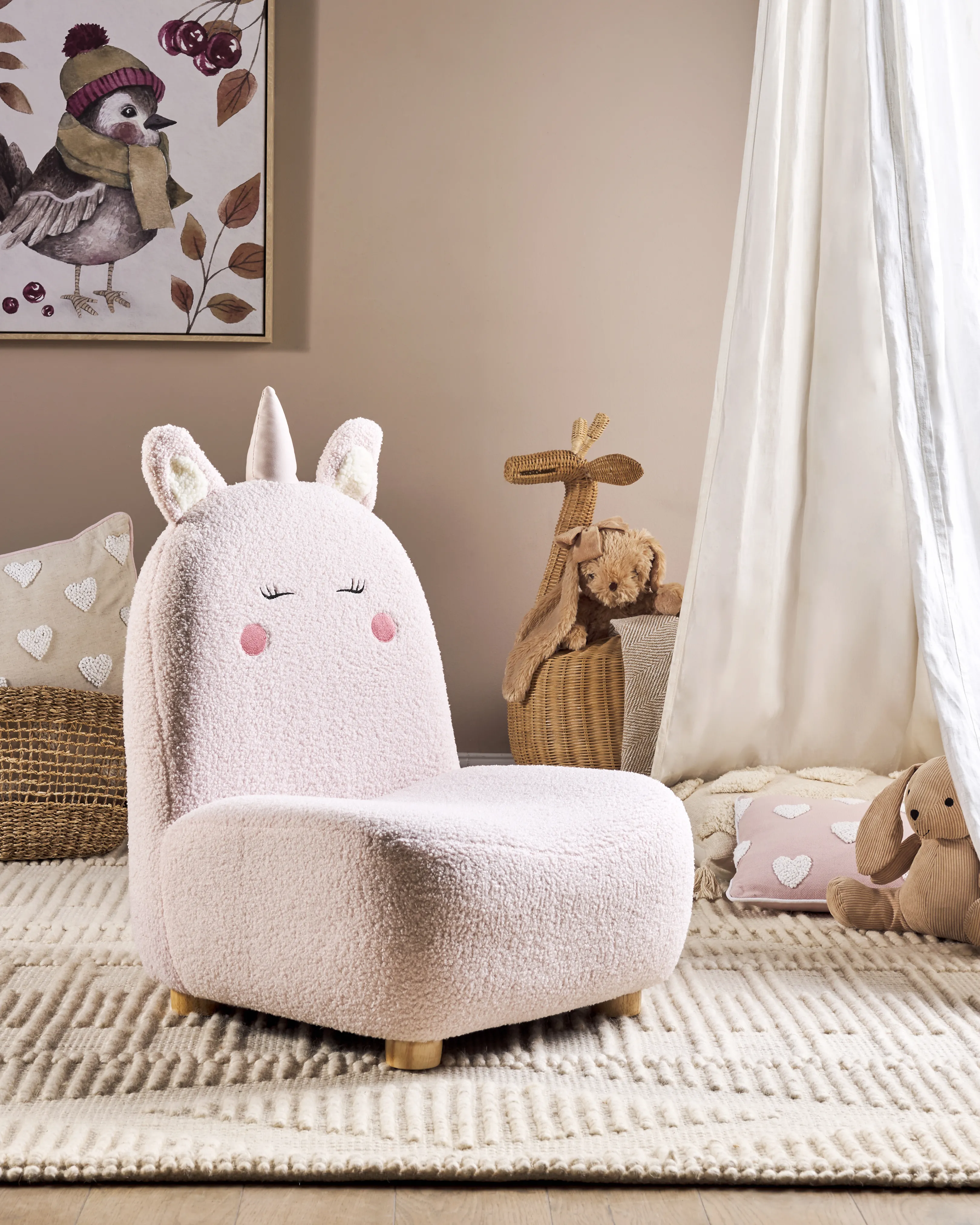 Kinderfauteuil Eenhoorn LULEA Bouclé Pastelroze