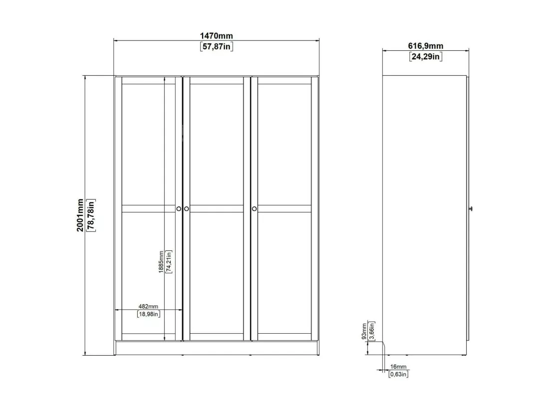 Garde-robe 3 portes Dsens, Meubles de chambre, Penderie de plain-pied, Placard à vêtements, 147x62 h200 cm, Blanc