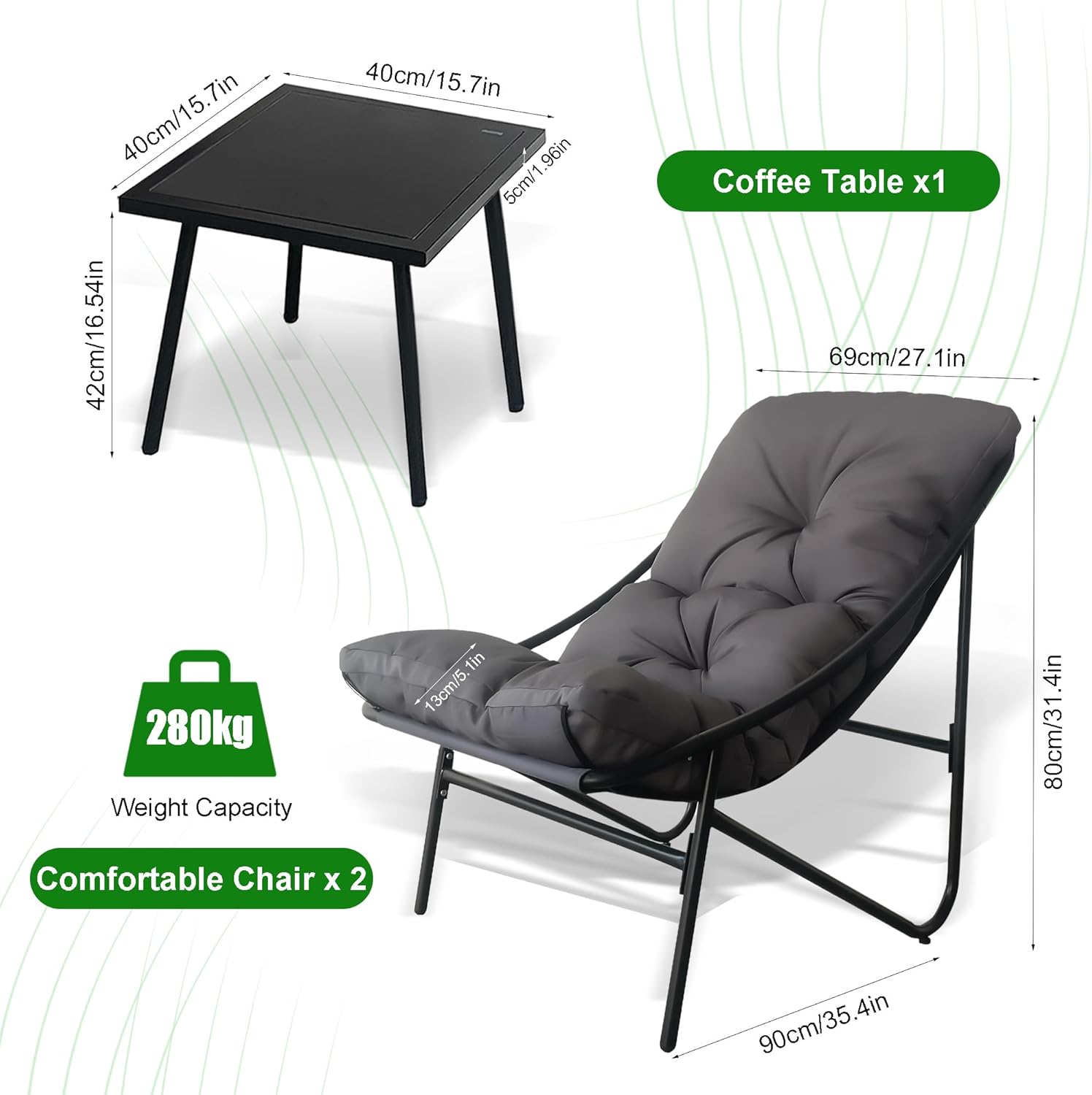 Balkonmöbel Set 3 teilig, Terrassenmöbel 2 Stühle mit Sitzkissen und Tisch,Gartentisch mit Stühlen, Balcony Furniture, Balkonmöbel Set für Kleinen Balkon,für Terrasse Balkon (Braun-1, 90 x 69 x 80CM)