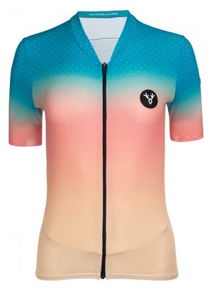 Maillot Manches Courtes Femme LeBram Vence Orange Celeste Coupe Ajustée