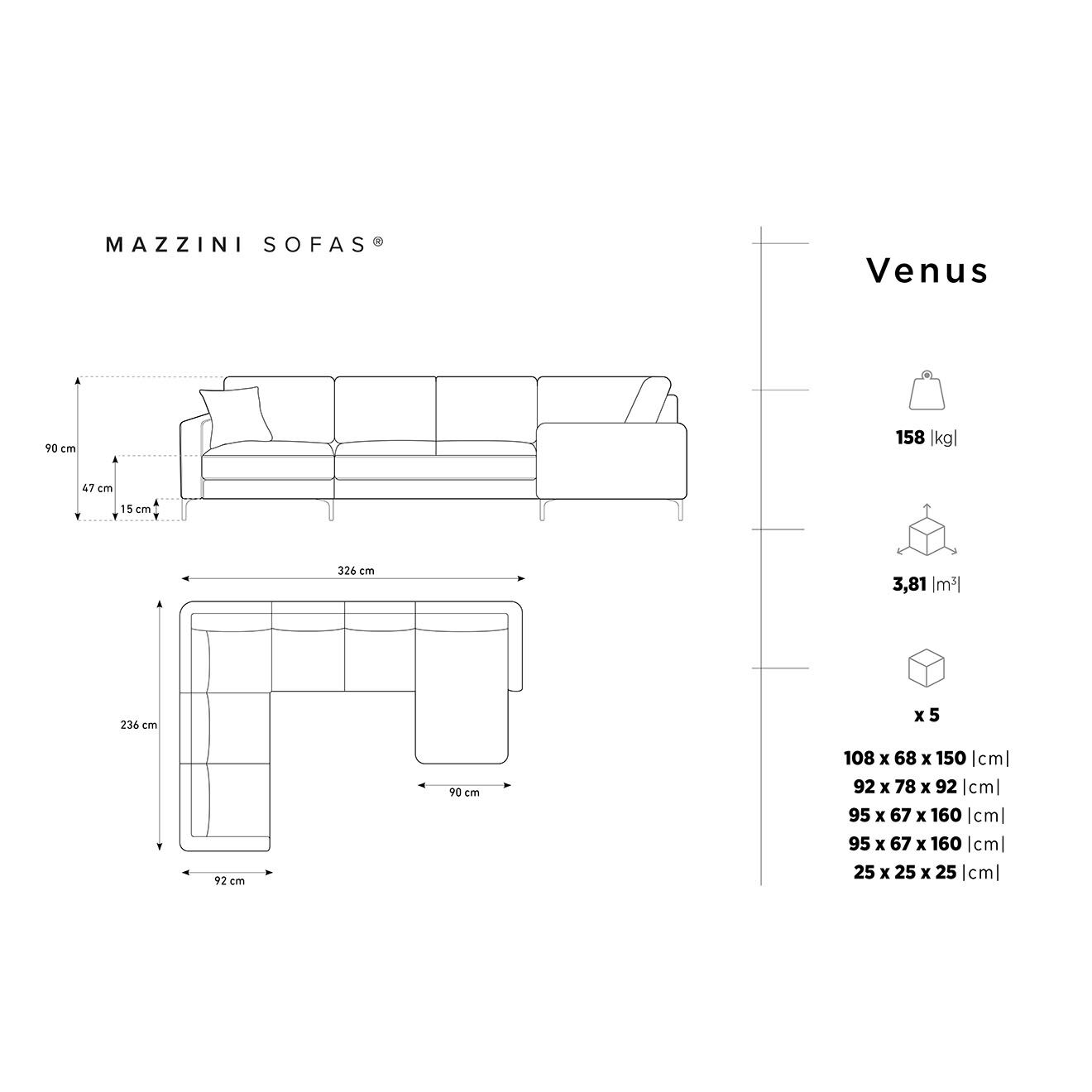 Mazzini Sofas Canapé Panoramique gauche Venus 6 Places beige - 326x236x90 cm