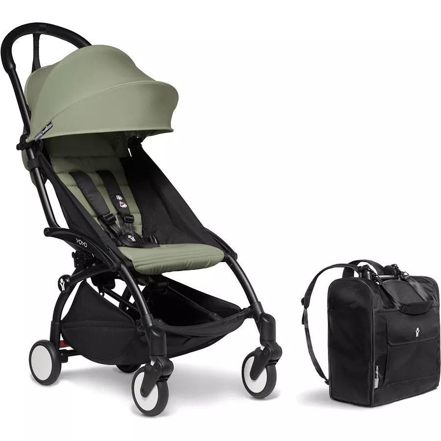 BABYZEN Kinderwagen YOYO2 6+ Black mit Textilset Olive und Backpack YOYO Black