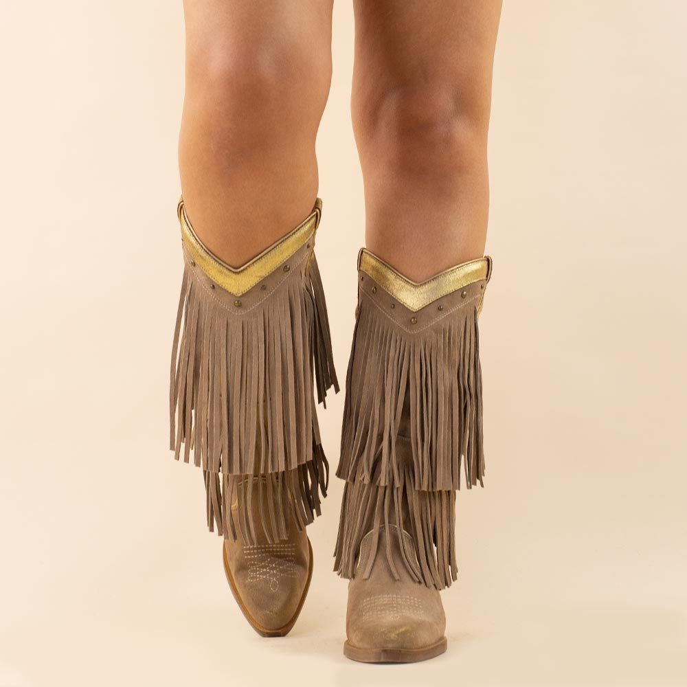 Nemonic 2279 cowboyboots boho fringe beige