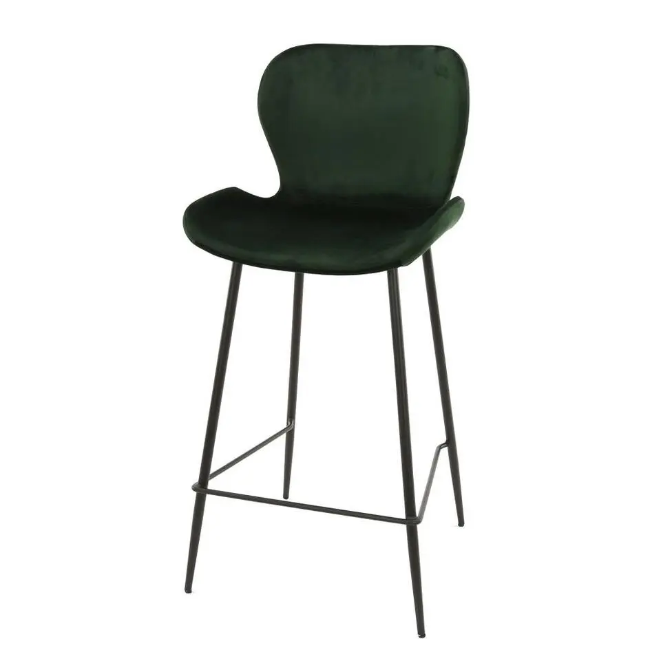 Barstoel Velvet Groen - Zithoogte 67cm - Zwart Onderstel