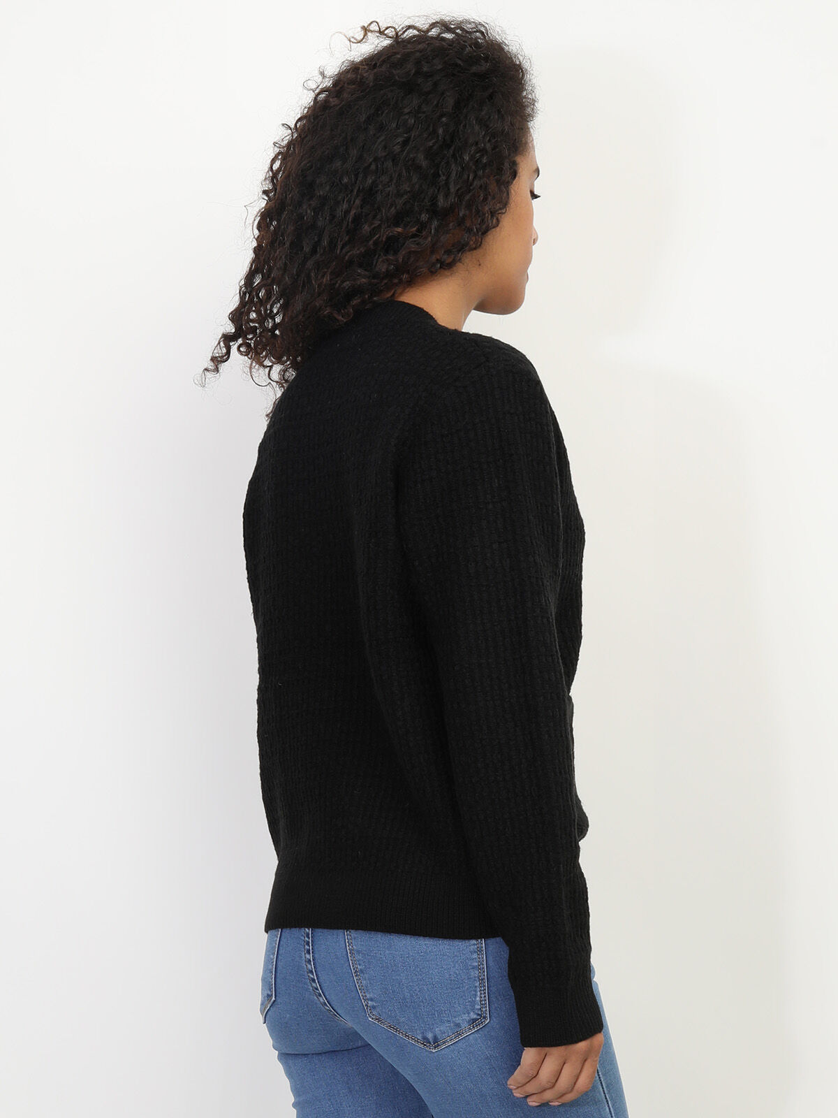 Cardigan texturé à boutons dorés- Noir