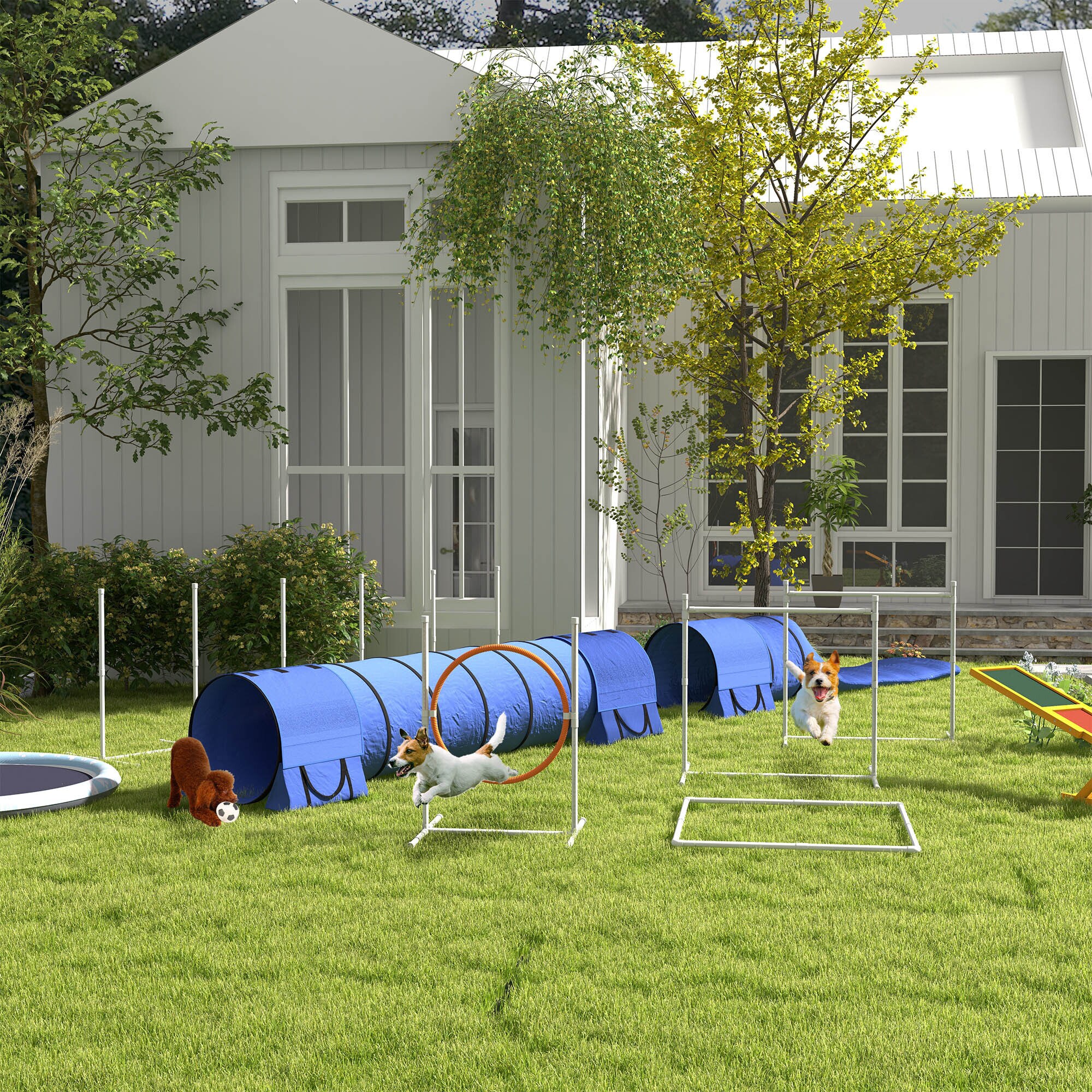 PawHut Hürdenlaufset mit Hundepfeife blau 321L x 63B x 93H cm