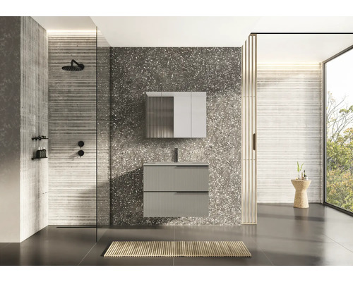Jungborn spiegelkast 806 x 129 x 618 mm grijs 3-deurs met enkelzijdige spiegeldeuren en zijspiegeling