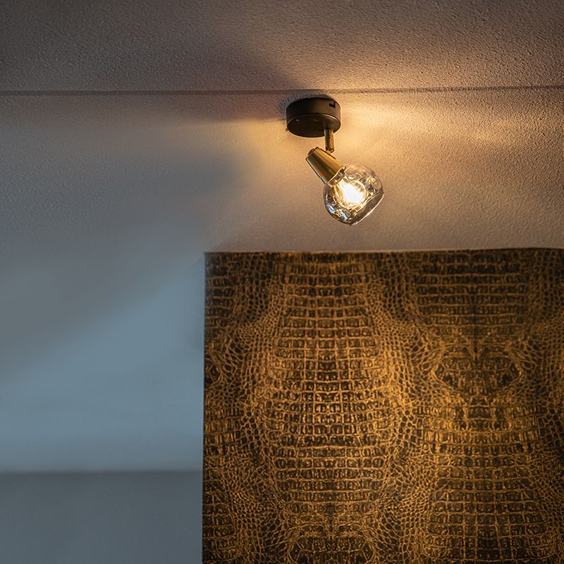 Art Deco spot goud met smoke glas - Vidro