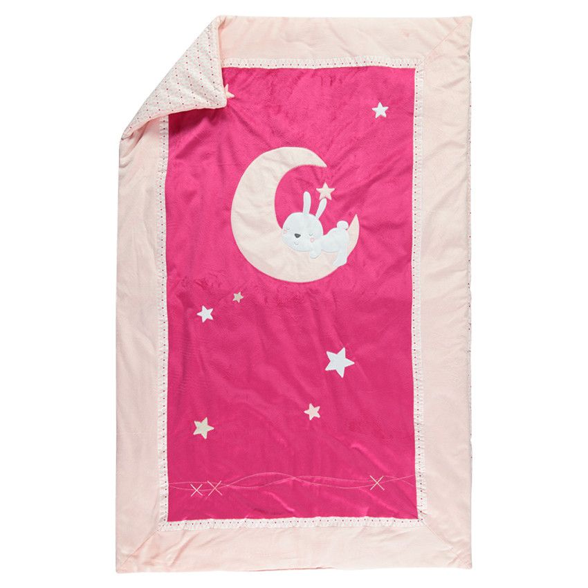 Edredon bi-matière avec print et broderies - Rose