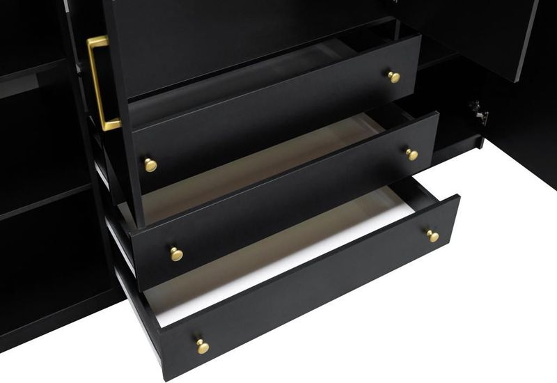 LIZANDRO - Kast - Zwart - Spaanplaat - 4 Deuren - 3 Lades