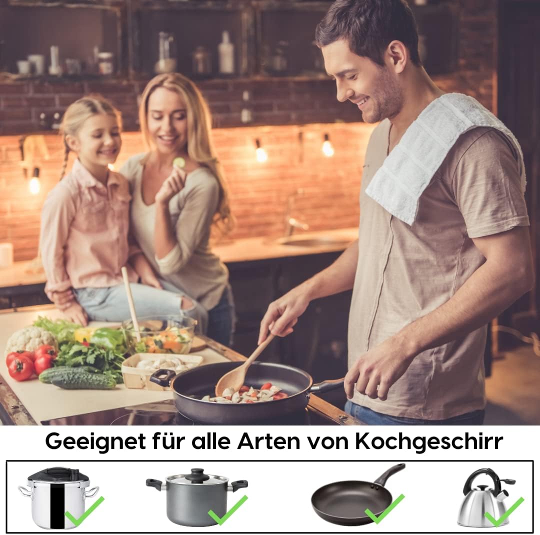 WOLKENSTEIN IF60-2FZBWSGW Induktionskochfeld mit Edelstahlrahmen | 60cm | Autarkes Kochfeld | 4 Kochzonen | 9 Heizstufen | 7400W | Slider Touch Control | Kindersicherung | Timer | Glaskeramik