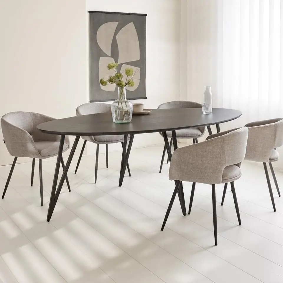 Zwart ovale eettafel Cesar 230x100 cm - Mangohout - Zwart