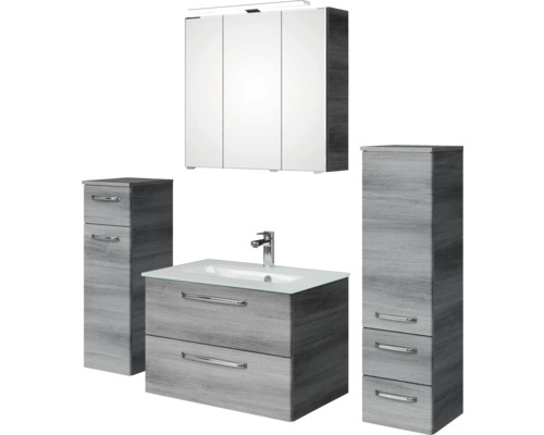 Pelipal Kumba badkamermeubelset (B x H x D): 137 x 200 x 50 cm, grafietkleurige fronten, 5-delige set inclusief glazen wastafel, hoge kast en onderkast (99.770326192)