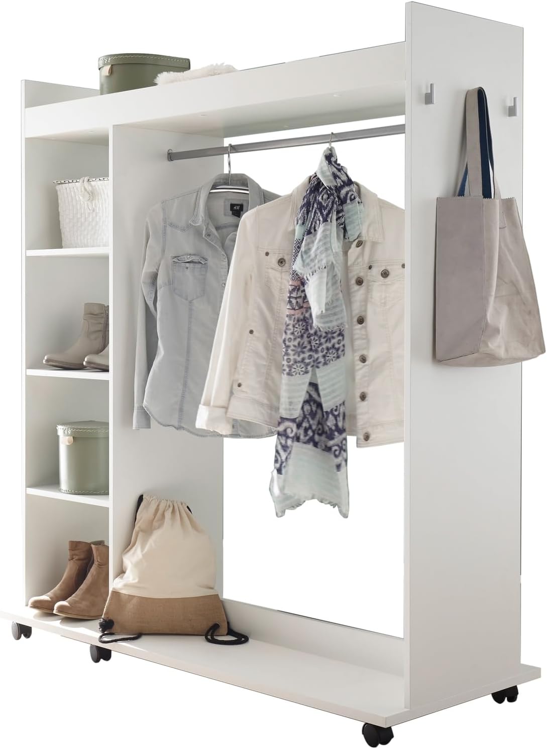 möbelando Kompaktgarderobe >Vinnie< in Weiß matt - 138x150x56cm (BxHxT)