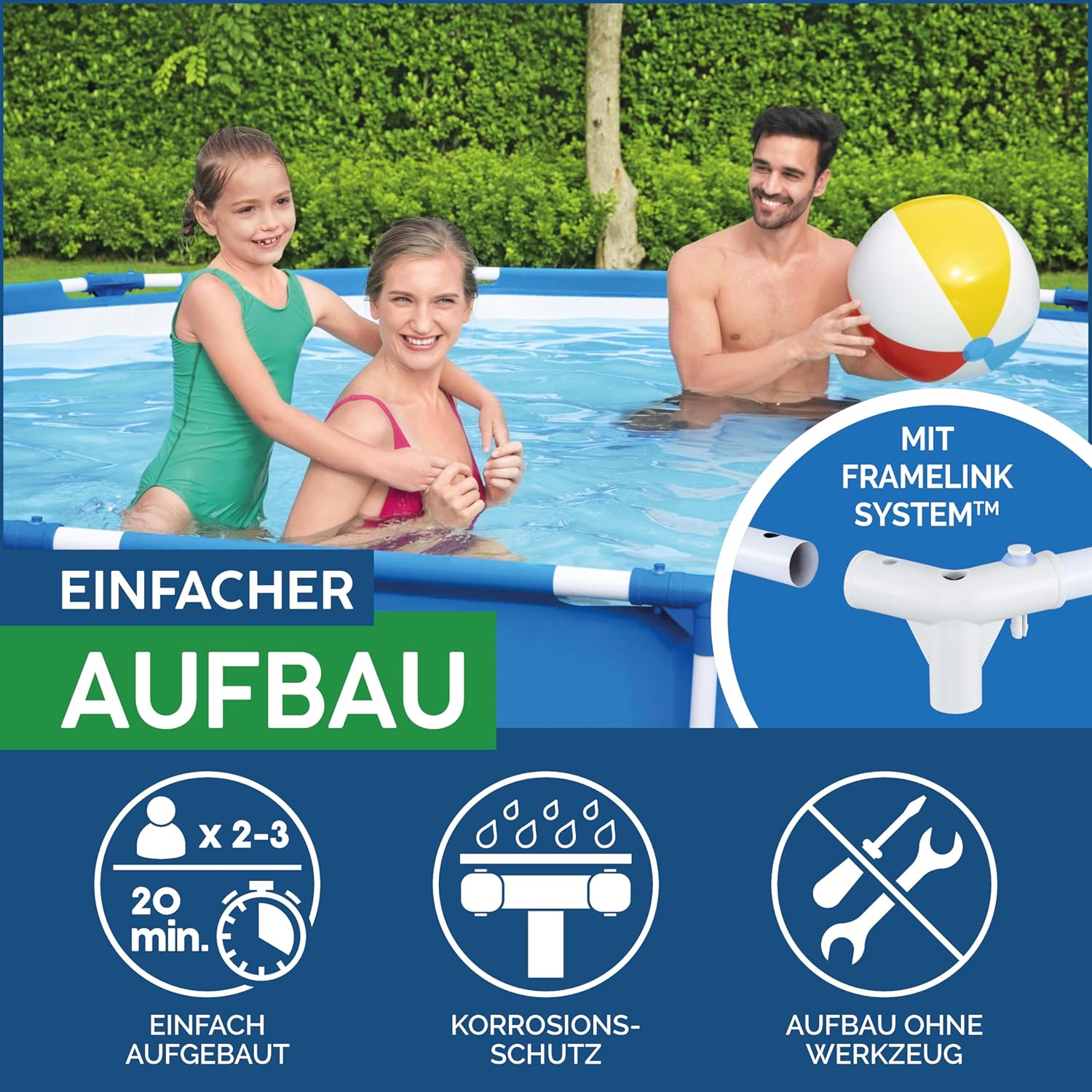 Bestway Steel Pro Frame Pool-Set mit Filterpumpe Ø 396 x 84 cm, blau, rund