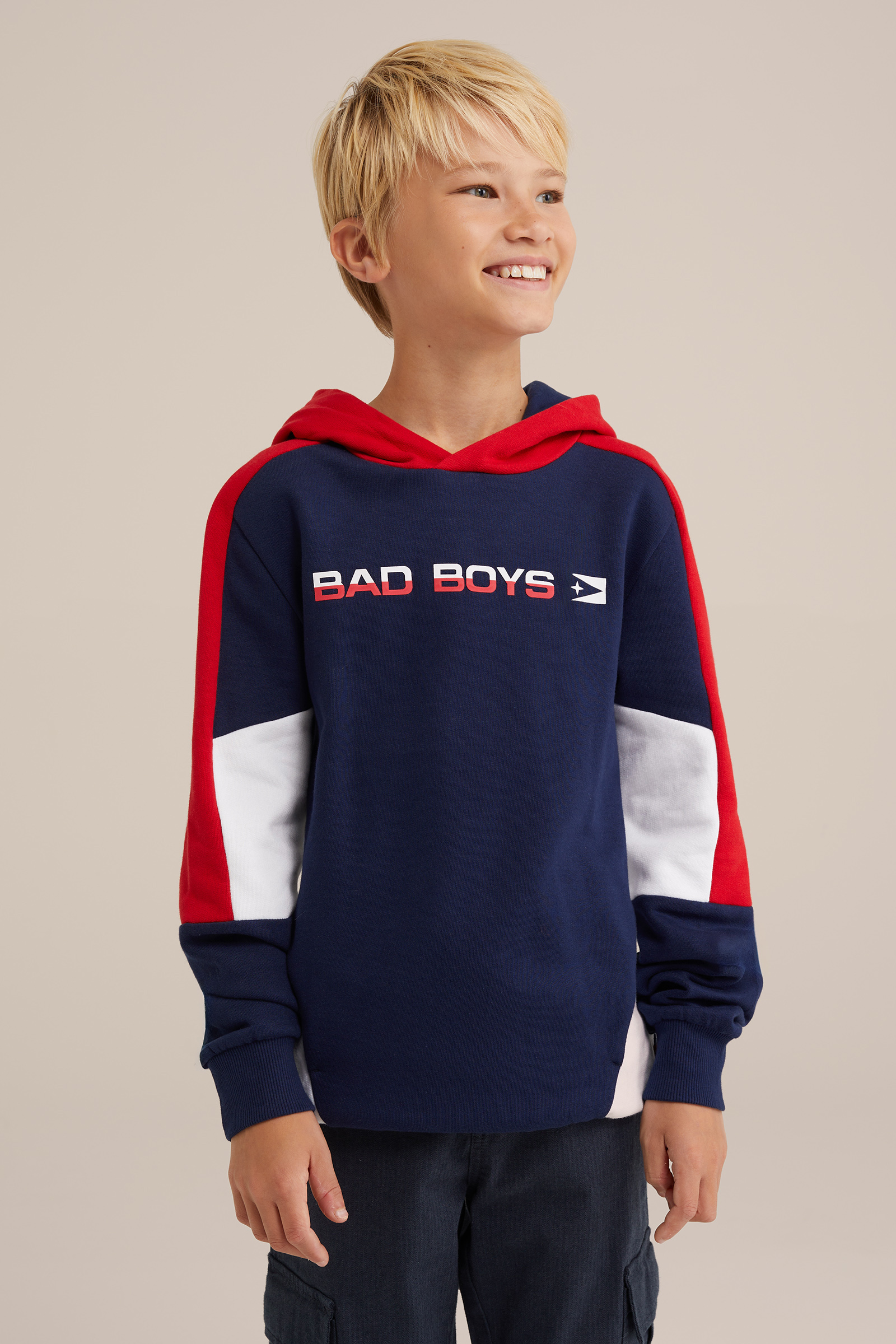 Jongens hoodie met colourblock Bad Boys Felrood