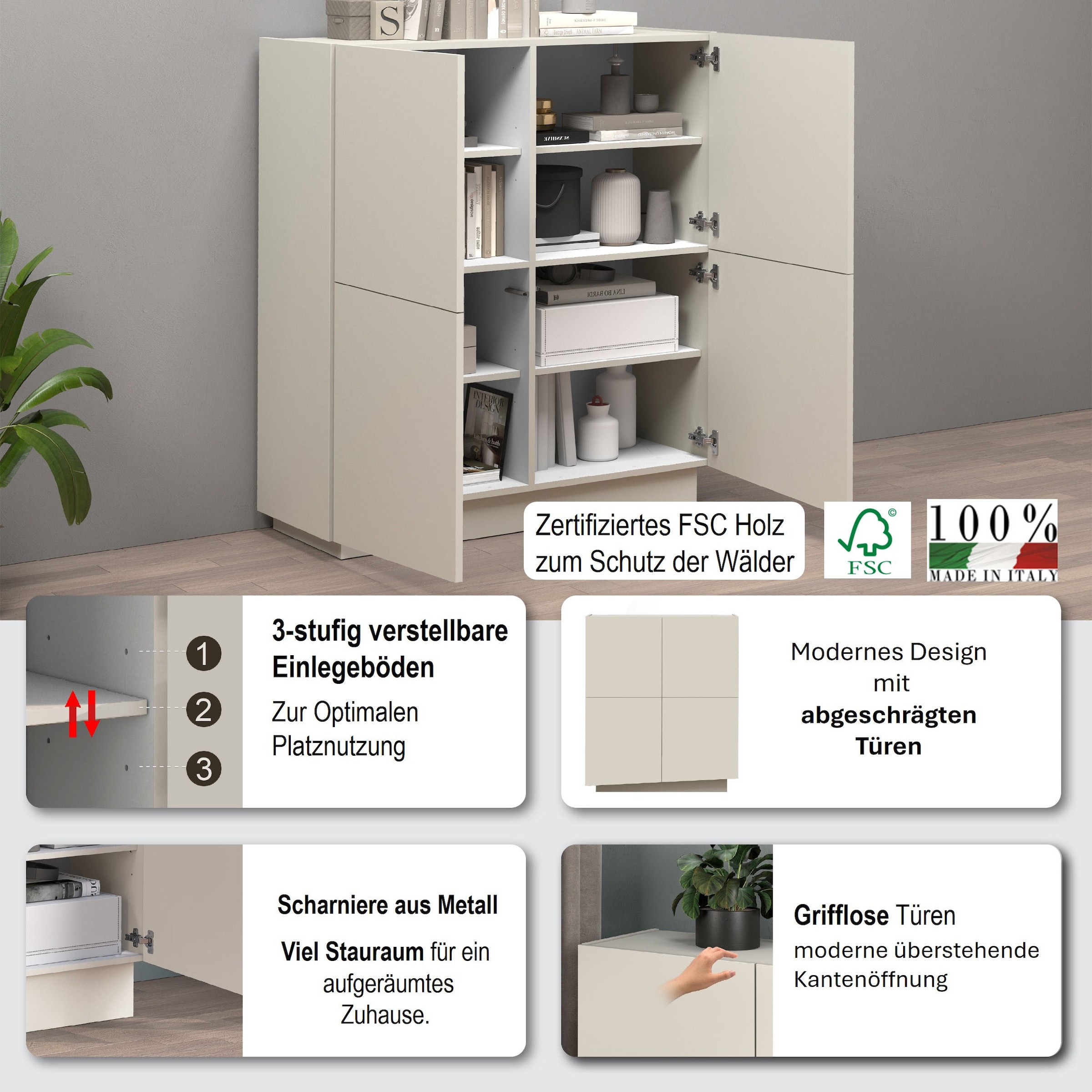 INOSIGN Highboard »VELA, Highboard, Höhe 120 cm,Design mit schrägen Türen« 1 Stk. tlg. Made in Italy, Masse-B/T/H: 100x35x120,hohes Sideboard,Anrichte,Kommode