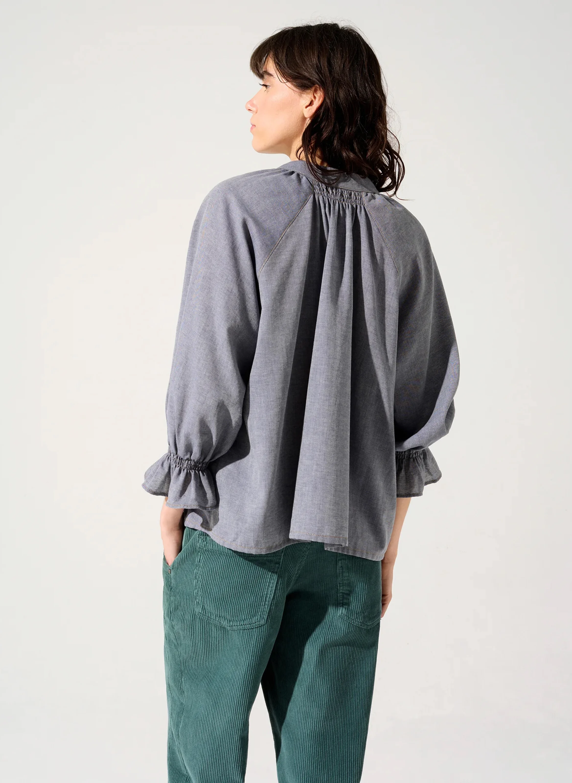 EVA - Blouse col rond en coton | Bleu
