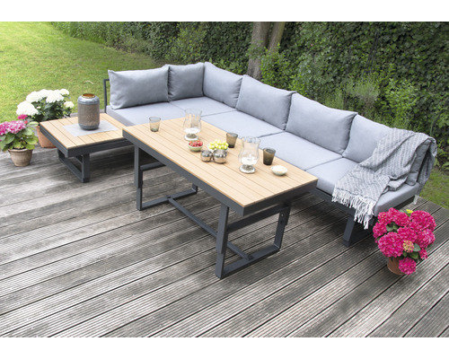 Tuinmeubelset loungeset bellavista 5-zits bestaande uit: driezitsbank, tafel inclusief kussens, aluminium antraciet