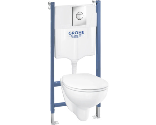 GROHE wandclosetset Bau keramiek diepspoel randloos wit glanzend met toiletzitting, inbouwreservoir en bedieningsplaat wit 39563000
