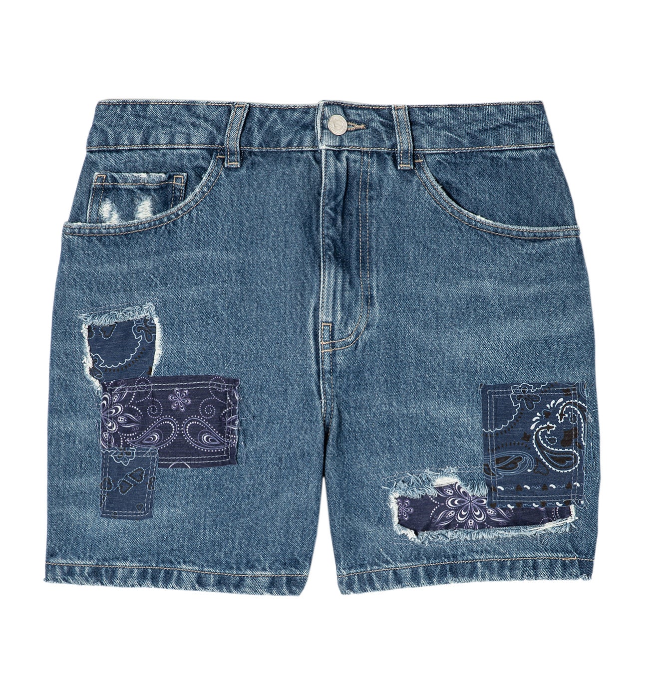 Short en jean patchwork Femme - Jean moyen