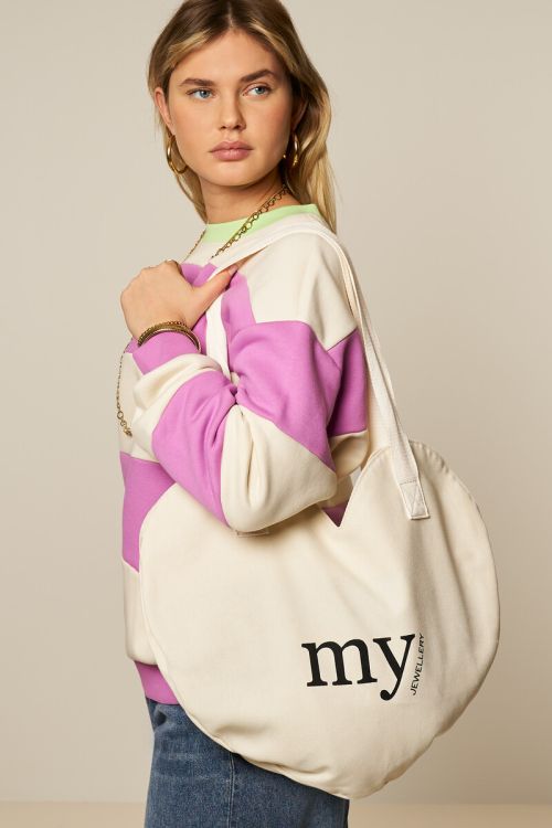 Beige hartjes tote bag