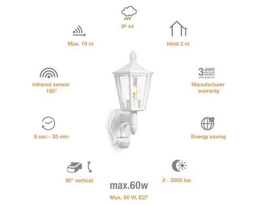 Steinel Sensor Buitenwandlamp, 1-lichts, 410x190 mm, L 15 S, Wit