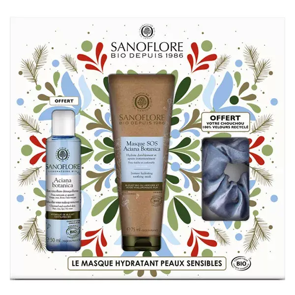 Kit de presente com máscara facial orgânica Sanoflore SOS Aciana Botanica 75ml + 2 brindes