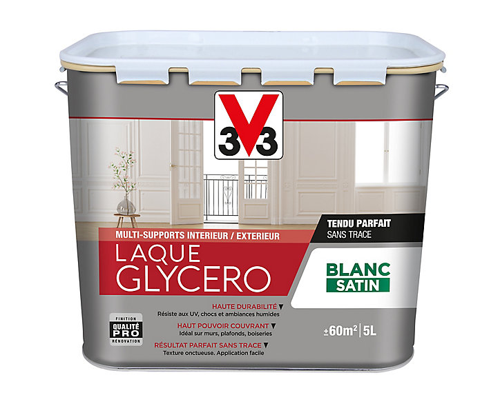 Laque glycéro multi-supports intérieur extérieur V33 satin blanc 5L