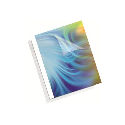 Fellowes - 100 couvertures à reliure pour machine thermique A4 (21 x 29,7 cm) - 220 g/m² - 1,5 mm - face transparente, dos carton blanc