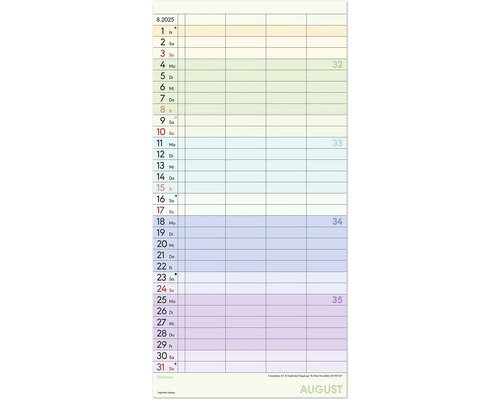 Familieplanner, kleurrijk, 4 kolommen, 2025, 22x45 cm